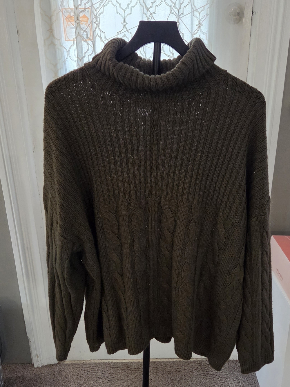 SHEIN Olive Cable & Ribbed Turtleneck Sweater